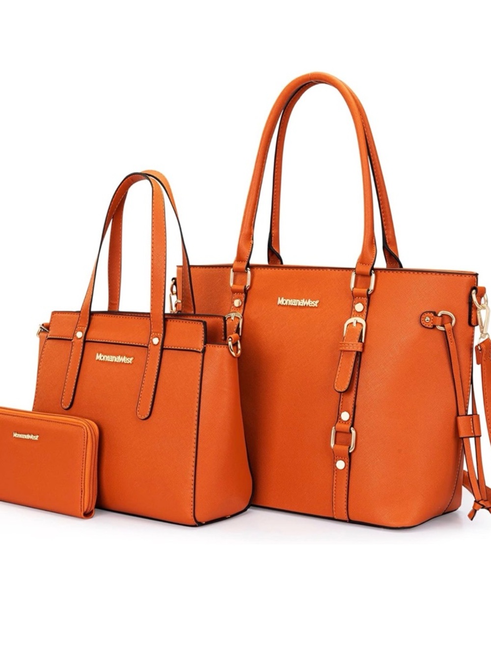 Montana West Orange 3-Piece Tote, Satchel & Wallet Set